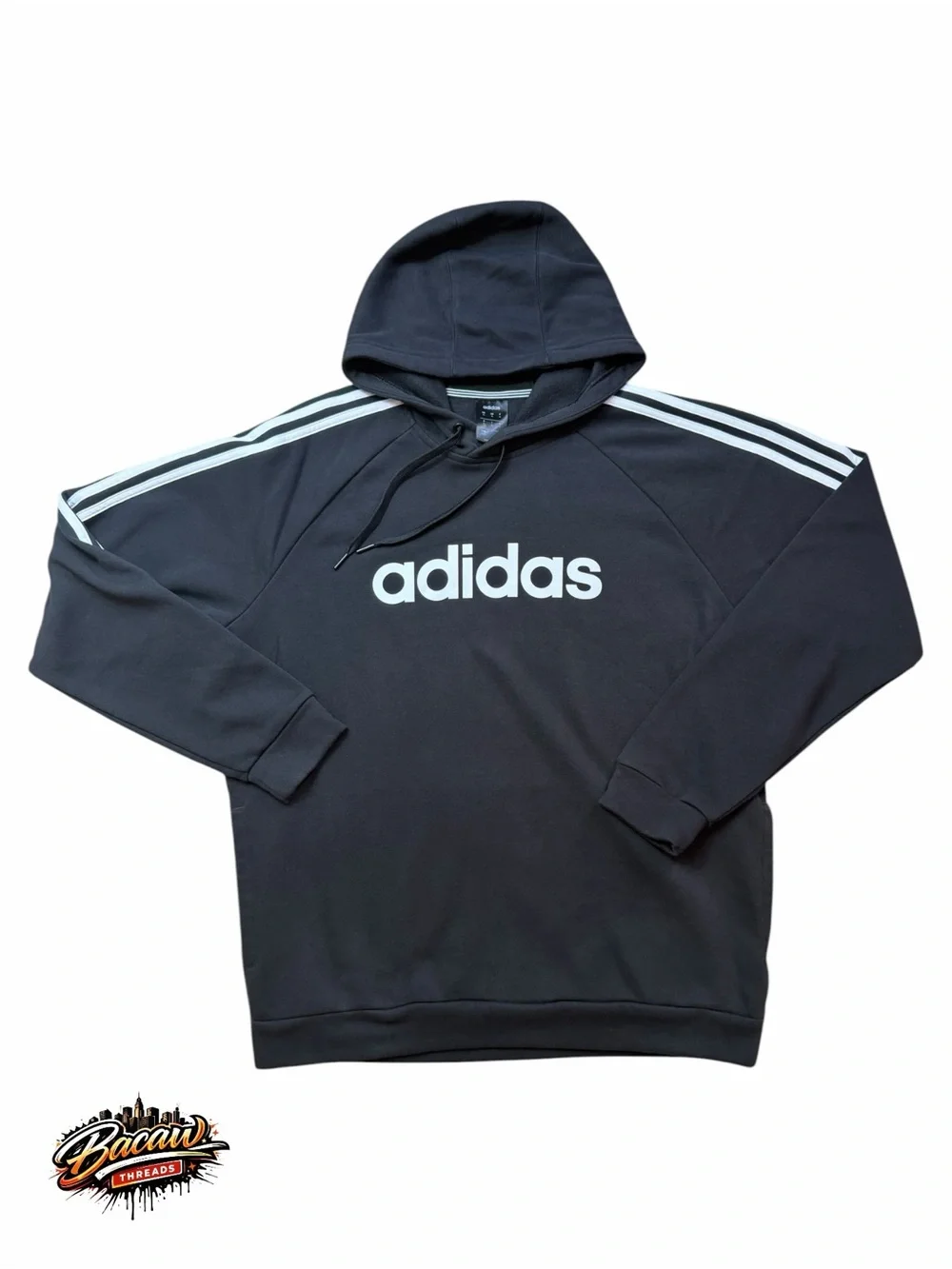 Adidas Men’s 3-Stripes Pullover Black/White XL Sweatshirt Hoodie